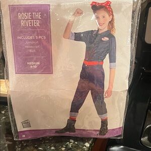 Rosie the Riveter Costume Jumpsuit with Headscarf and Belt